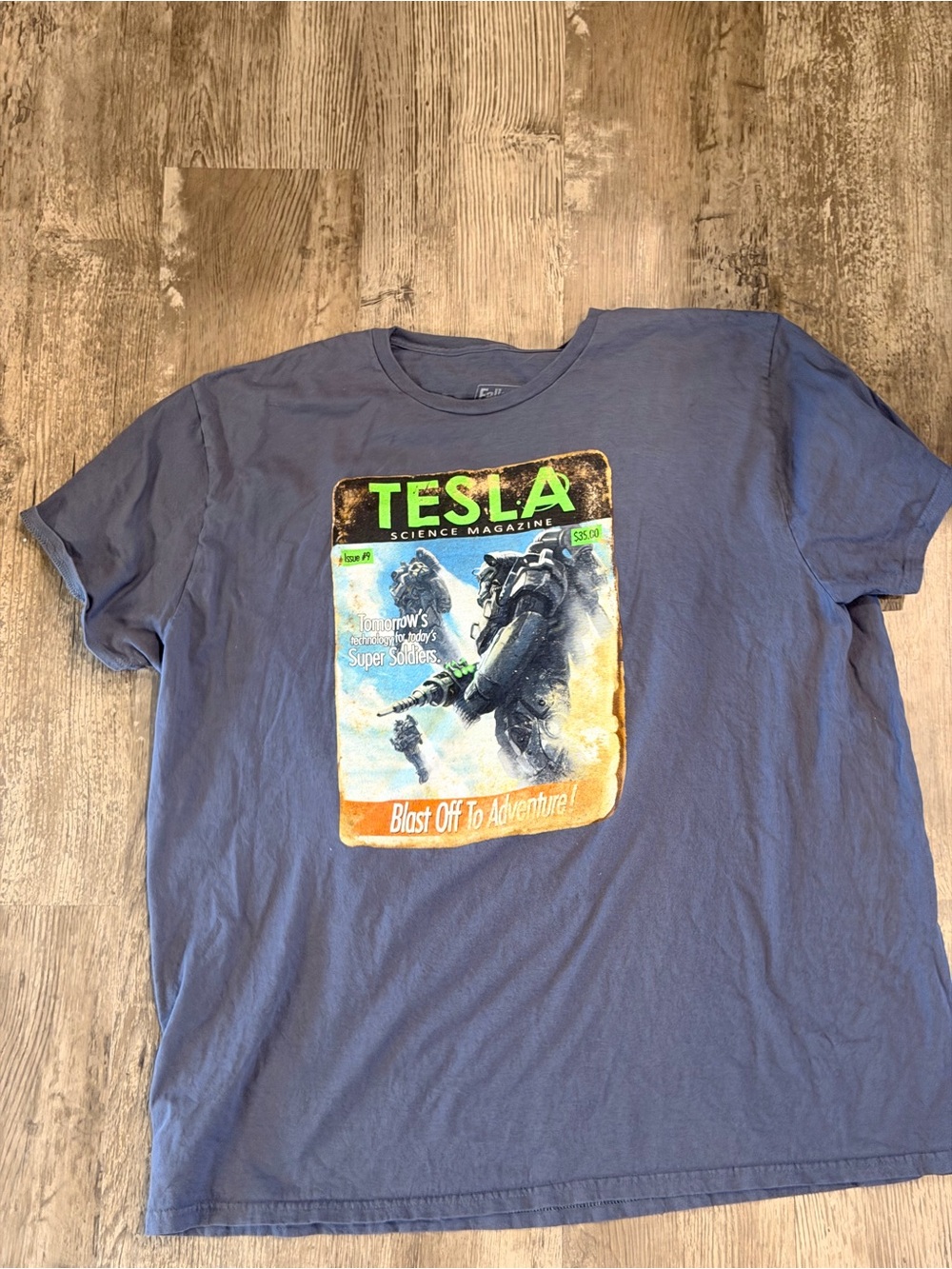 Fallout 4 Tesla Science Magazine Loot Gaming Exclusive T-Shirt 2XL Blue-Gray